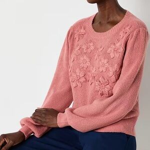 Liz Clairborne Embelished Embroidered Cottagecore Whimsy Cozy Sweater Womens PM